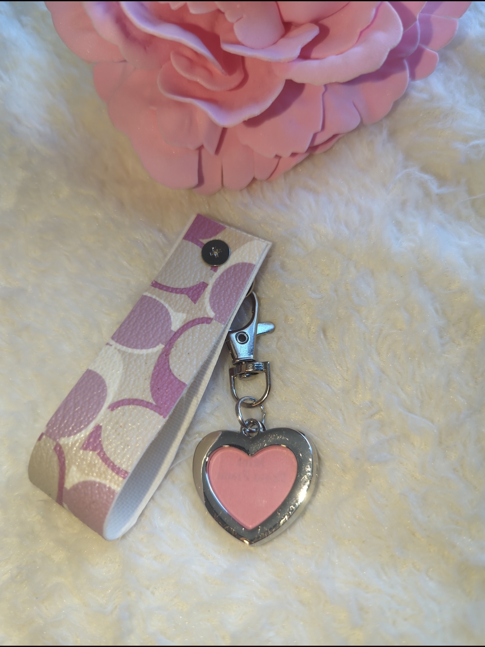 Coach CC Purple Canvas Upcyled KeyChain With Unbranded Heart Bling Photo Frame - Picture 3 of 3
